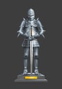 Armor ancient knight with a sword on a pedestal. Royalty Free Stock Photo