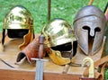 Armor and helmets of ancient Roman origin and medieval helmets o