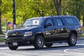 Armor plated Chevrolet Suburban with US presidential seal and 800 002 license plate used by presidential motorcade