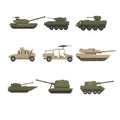 Armored army vehicles set, military heavy, special transport vector Illustrations on a white background Royalty Free Stock Photo