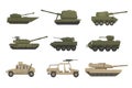 Armored army vehicles set, military heavy, special transport vector Illustrations on a white background