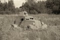 Armored car. German military equipment from the Second World War on the reconstruction of the battlefield to celebrate the Victory Royalty Free Stock Photo