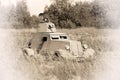 Armored car. German military equipment from the Second World War on the reconstruction of the battlefield to celebrate the Victory Royalty Free Stock Photo