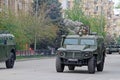 An armored car `Tiger` GAZ-233014 during a dress rehearsal of a military parade in honor of Victory Day in Volgograd