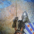 Armored knight on warhorse - retro postcard Royalty Free Stock Photo