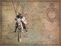 Armored knight on warhorse - retro postcard Royalty Free Stock Photo