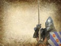Armored knight on warhorse - retro postcard Royalty Free Stock Photo