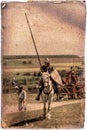 Armored knight on warhorse - retro postcard Royalty Free Stock Photo