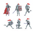 Armored Knights as Medieval Warrior or Soldier in Metal Helmet and Sword Vector Set