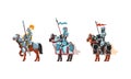 Armored Medieval Knight or Cavalryman Sitting on Horseback Holding Lance Vector Set