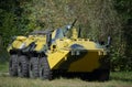 Armored personnel carrier BTR-80 on the edge of the forest Royalty Free Stock Photo