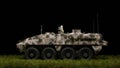 Armored personnel carrier infantry fighting vehicle, armored vehicle at night in the field, camouflage coloring of armored
