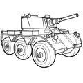 Armored personnel carrier sketch, coloring, illustration on white background, vector illustration