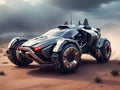 Armored Prowess on Wheels: Futuristic Battle Cars in Action Royalty Free Stock Photo