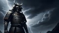 The Storm Warrior: Armored Samurai in a Thunderous Sky Royalty Free Stock Photo