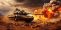 Armored Tank In A Minefield An Armored Tank Navigating A Minefield During A War Invasion Depicted In