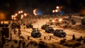 Armored tank in motion, illuminating night battle generated by AI