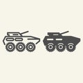 Armored troop-carrier line and glyph icon. Armored vehicle vector illustration isolated on white. Artillery outline Royalty Free Stock Photo