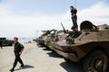 Armored vehicles and army soldiers Russia in Vladivostok