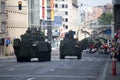 Armored vehicles during the military parade on the Belgium National Day