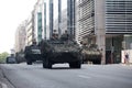 Armored vehicles during the military parade on the Belgium National Day