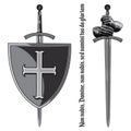 Armour gloves of the knight, shield and the sword of the Crusader Royalty Free Stock Photo