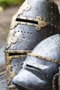 Armour of the medieval knight. Metal protection of the soldier against the weapon of the opponent Royalty Free Stock Photo