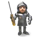 Armoured medieval knight holding a golden screwdriver, 3d illustration