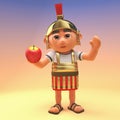 Armoured Roman legionnaire soldier holding an apple, 3d illustration