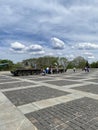 The armoured vehicles with playing children, Kyiv, Ukraine Royalty Free Stock Photo