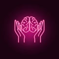 arms and brain neon icon. Elements of Idea set. Simple icon for websites, web design, mobile app, info graphics