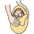 Arms holding baby wrapped in blanket