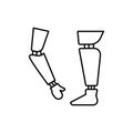 Arms leg prosthetics icon. Simple line outline vector orthopedics icons for ui and ux website or mobile application Royalty Free Stock Photo