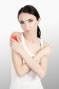 Arms Pain. Beautiful Woman Suffering From Painful Feeling In Arm Muscles. Closeup Of Female Body Feeling Pain In Shoulders, Touchi Royalty Free Stock Photo
