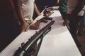 different rifles on the counter in the gun shop. Royalty Free Stock Photo