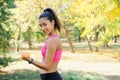 Arms workout with weights in the park Royalty Free Stock Photo