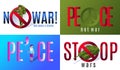 No War Stop 2X2 Peace Sign and boy with air balloons, prohibition sign with Modern Soldiers and tank concept anti war posters and