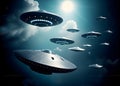 Army of alien UFO flying in the sky. Royalty Free Stock Photo