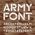 Army alphabet font. Distressed type letters and numbers.