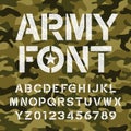 Army alphabet font. Endless camo background.