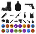 Army and armament black,flat icons in set collection for design. Weapons and equipment vector symbol stock web