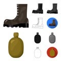 Army and armament cartoon,black,flat,monochrome,outline icons in set collection for design. Weapons and equipment vector
