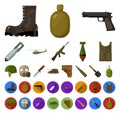 Army and armament cartoon,flat icons in set collection for design. Weapons and equipment vector symbol stock web