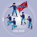 Army attack Wild West America Illustration isometric icons on background