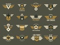 Army badges. Air special forces emblems with different symbols weapons wings anchor vector military set