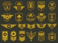 Army badges. Military units emblems, soldier patches and insignias tags vector set Royalty Free Stock Photo