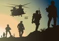 Army in battlefield. Vector illustration decorative background design