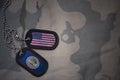 army blank, dog tag with flag of united states of america and belize on the khaki texture background.