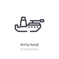 army boat outline icon. isolated line vector illustration from army and war collection. editable thin stroke army boat icon on