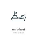 Army boat outline vector icon. Thin line black army boat icon, flat vector simple element illustration from editable army and war